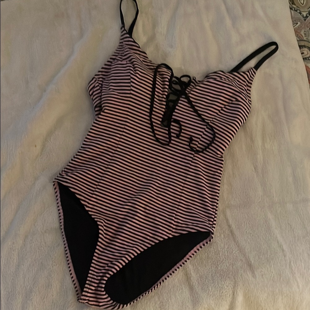 Betsey Johnson Black and Pink One Piece Swimsuit